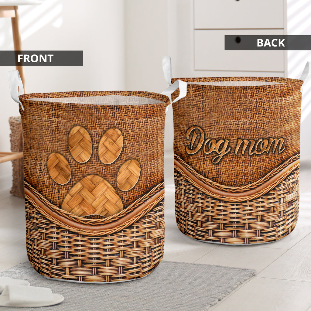 Dog Mom Rattan Texture Lover Laundry Basket For Room Home Organizer