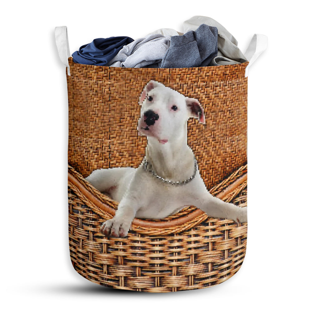Dogo Argentino Dog Rattan Texture Laundry Basket For Bathroom Bedroom Storage