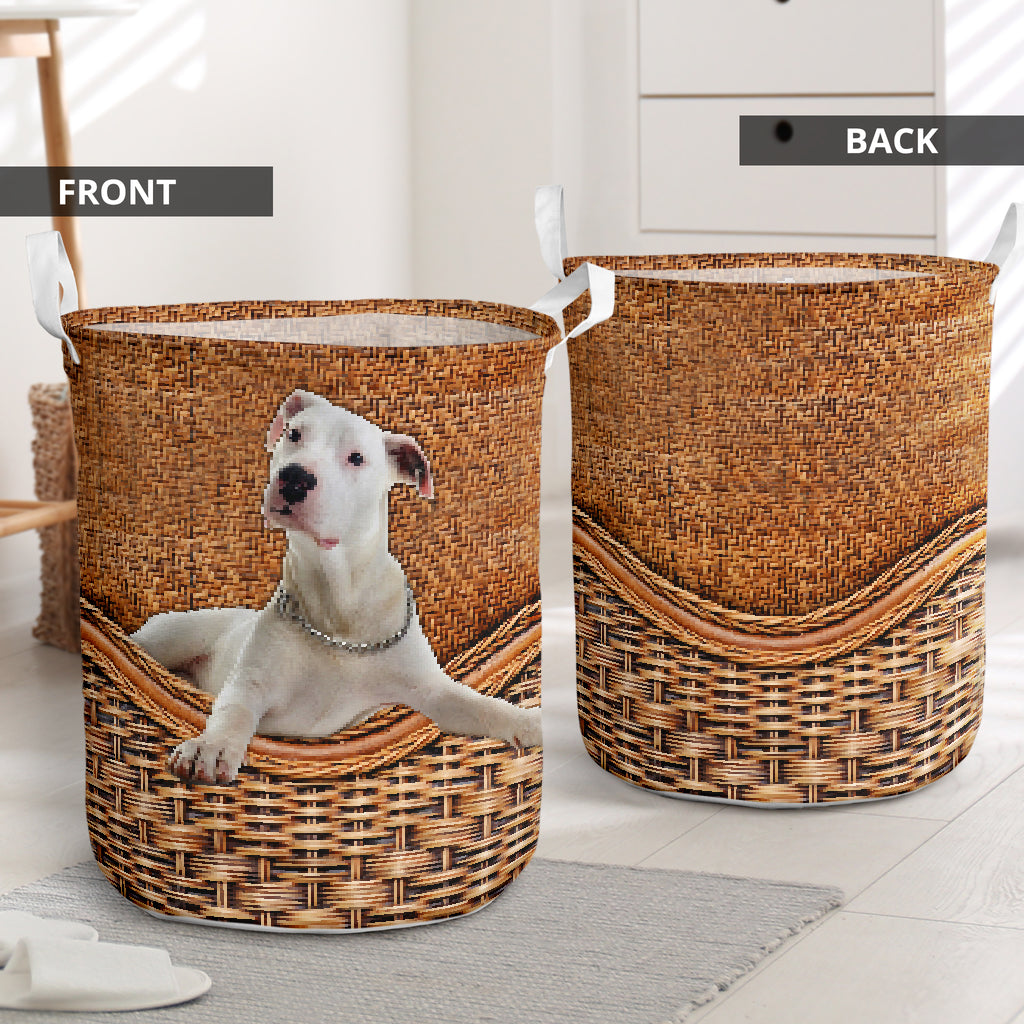 Dogo Argentino Dog Rattan Texture Laundry Basket For Room Home Organizer