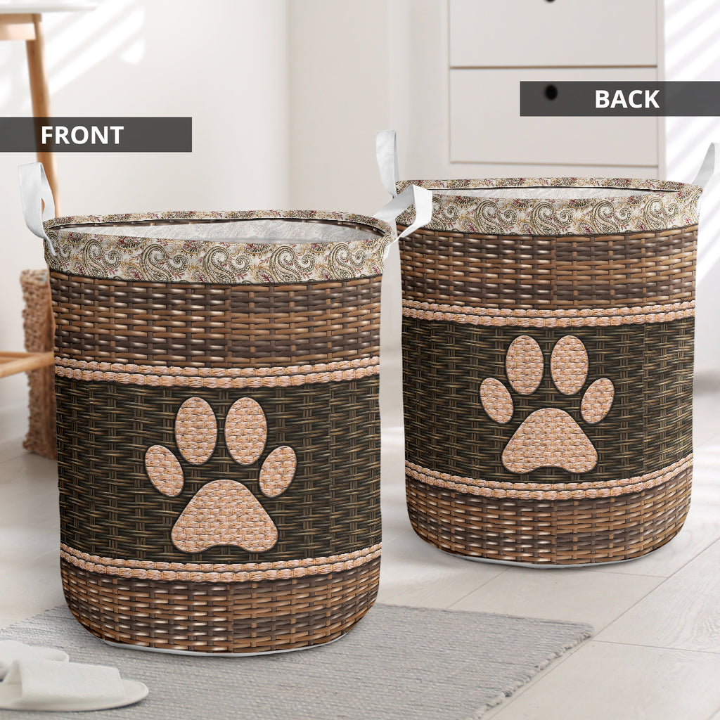 Dog Paw Fabric Border Laundry Basket For Room Home Organizer