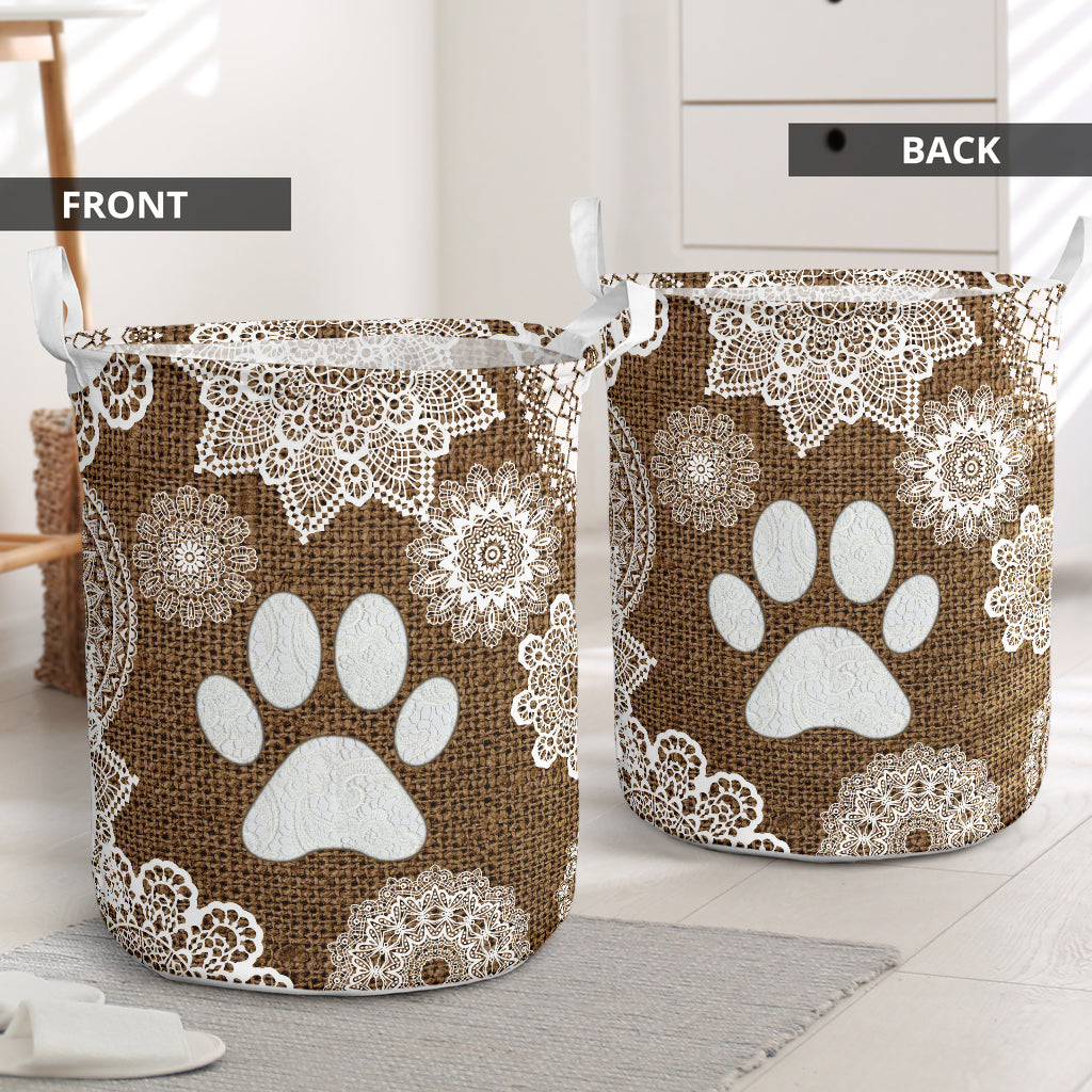 Dog Paw Lace Handmade Laundry Basket For Room Home Organizer