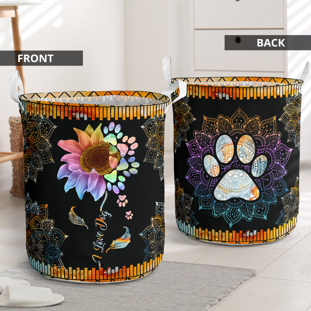 Dog Paw Mandala Flower Laundry Basket For Room Home Organizer
