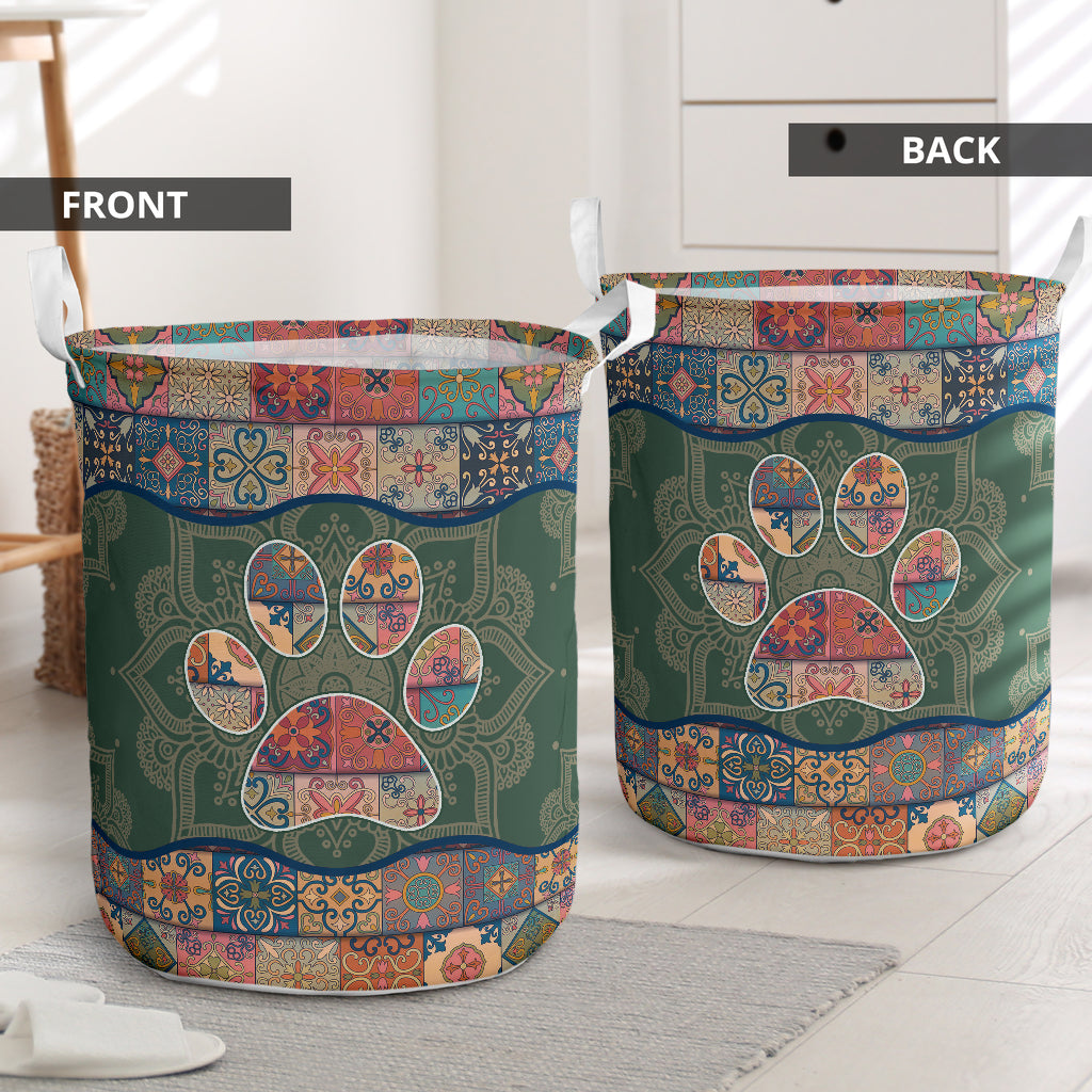 Dog Paw Mandala Green Laundry Basket For Room Home Organizer
