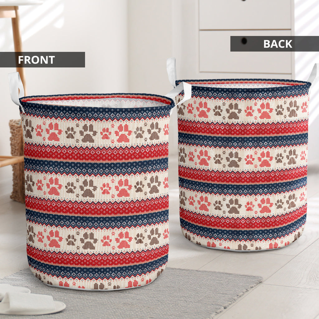 Dog Paw Pattern Knitted Laundry Basket For Room Home Organizer