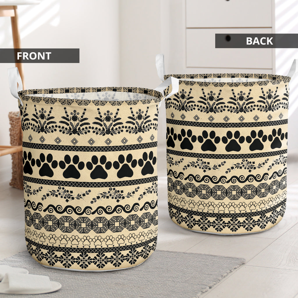 Dog Paw Vintage Laundry Basket For Room Home Organizer