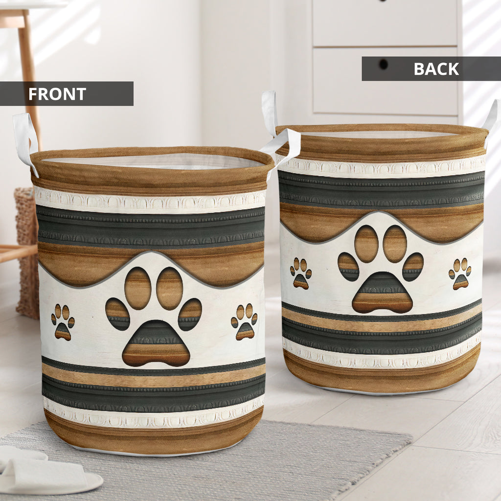 Dog Paw Wood Color Laundry Basket For Room Home Organizer