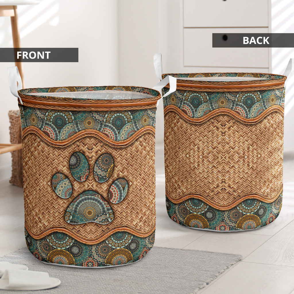 Dog Rattan Mandala Style Laundry Basket For Room Home Organizer