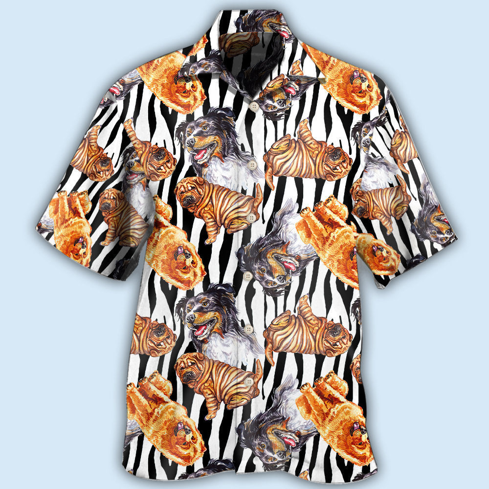 Black Dogs Striped Hawaiian Shirt For Beach Parties And Weekend Getaways