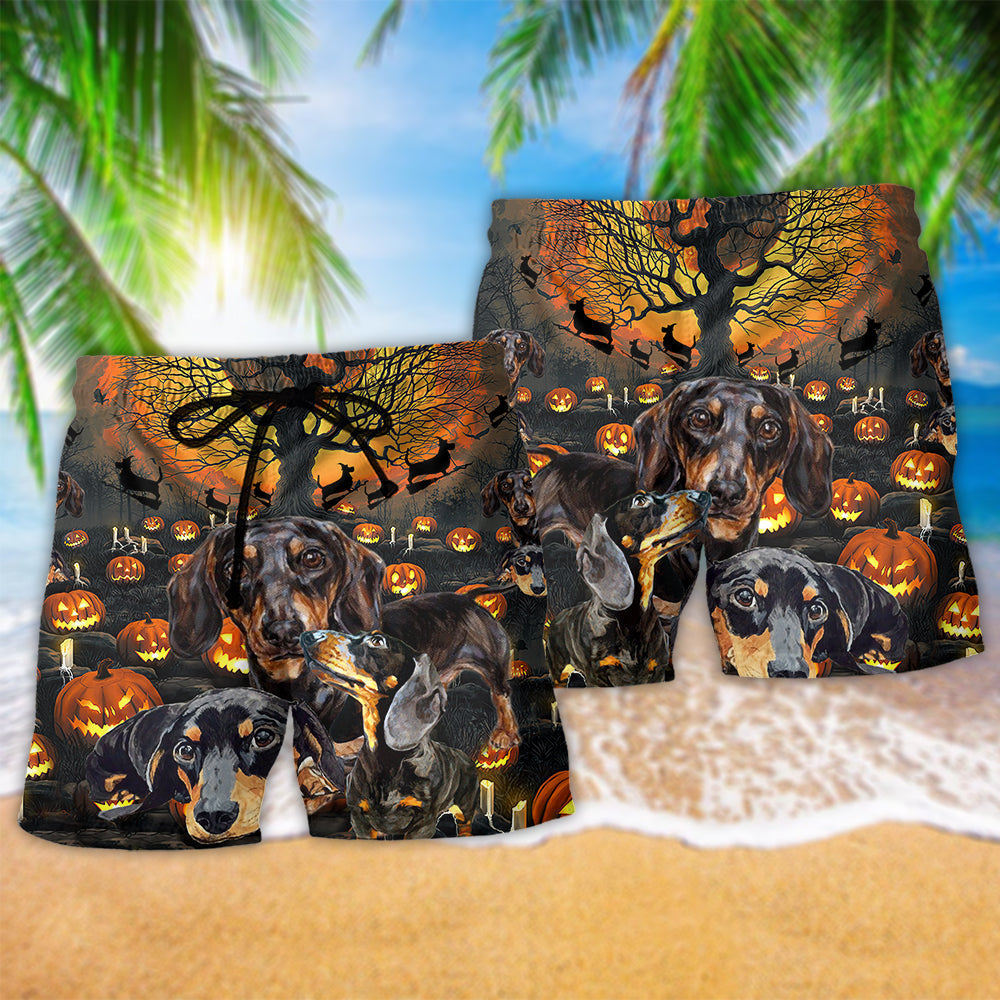 Dark Dachshund Beach Shorts Pattern Detail For Casual Outings And Vacation Ready Style