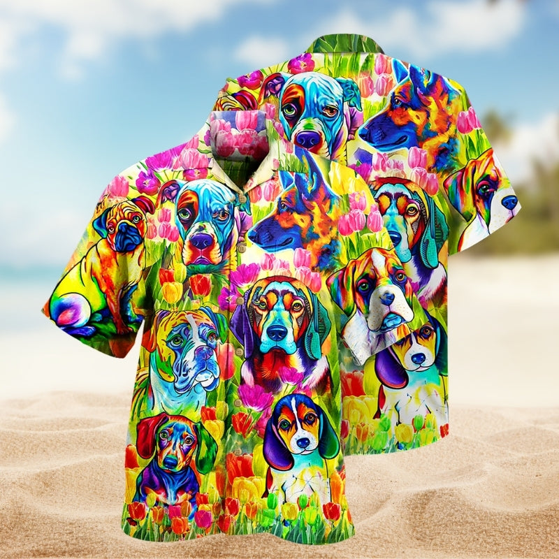 Colorful Dogs Hawaiian Shirt For Island Vacations, Weekend Events, And Relaxed Everyday Outfits