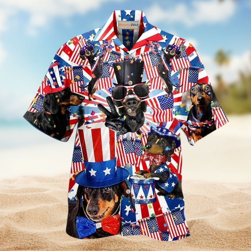 Dogs Dachshund Celebrates National Day Hawaiian Shirt For Summer Vacation Beach Travel And Relaxed Casual Wear