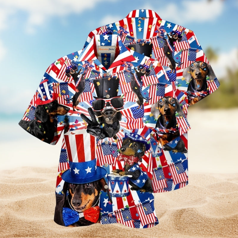 Dogs Dachshund Celebrates National Day Hawaiian Shirt For Summer Vacation Beach Travel And Relaxed Casual Wear