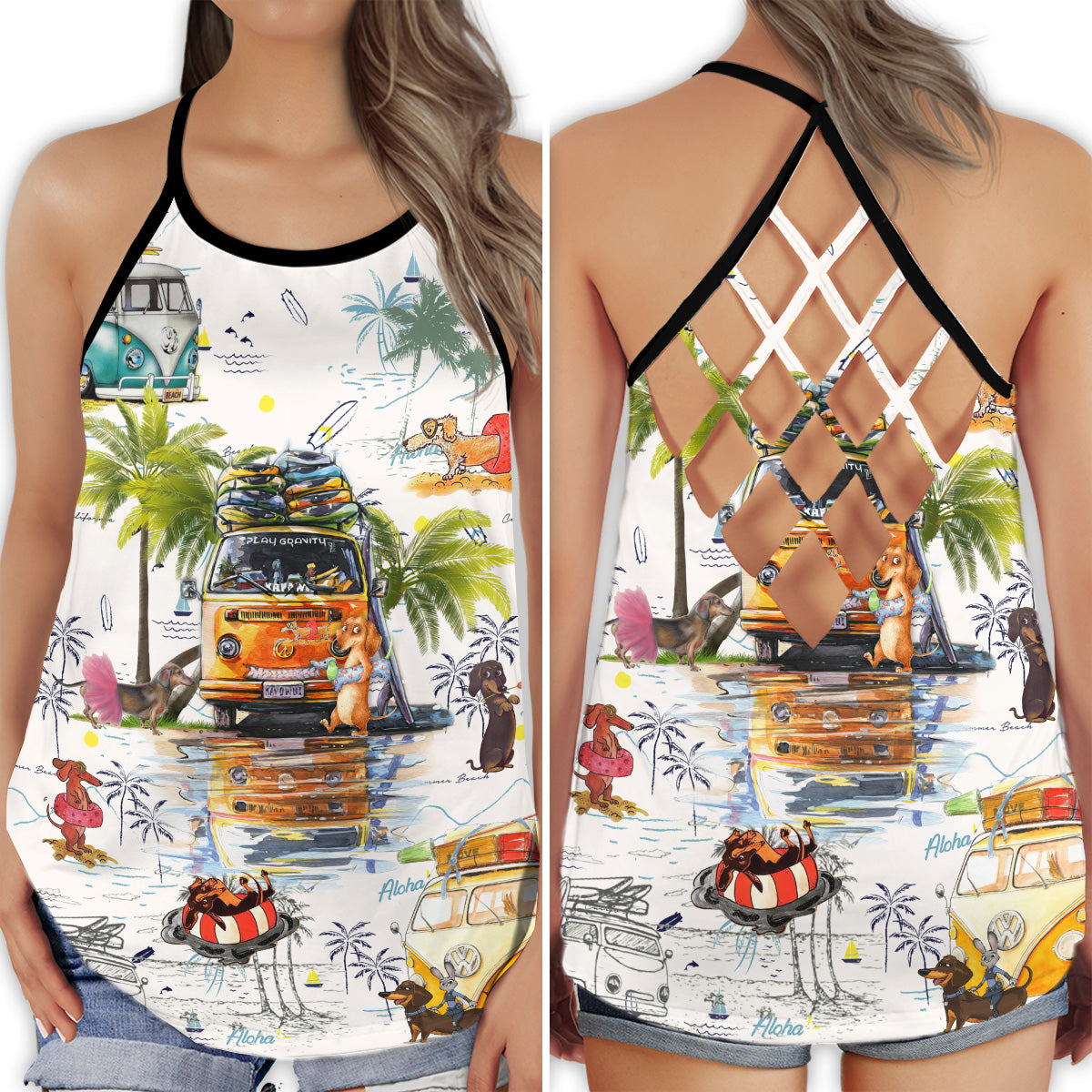 Dachshund Aloha Summer Hollow Tank Top For Yoga Workouts And Casual Wear