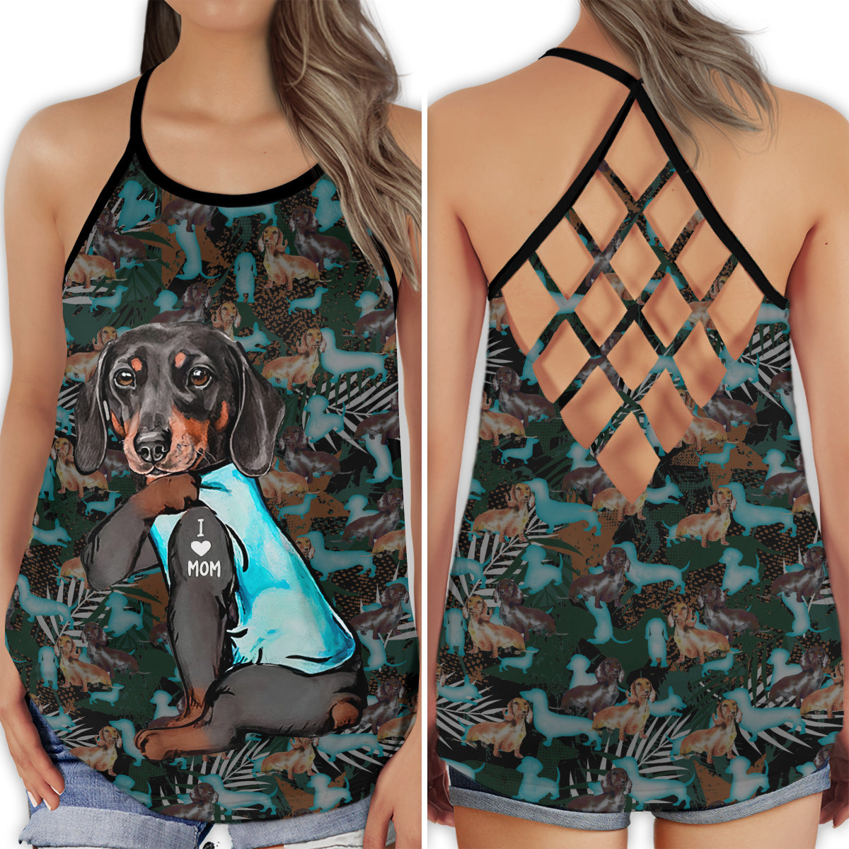 Dachshund Love Mom Hollow Tank Top For Yoga Workouts And Casual Wear