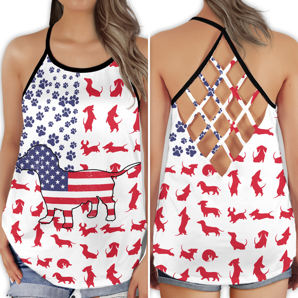 Dachshund Summer America Hollow Tank Top For Yoga Workouts And Casual Wear