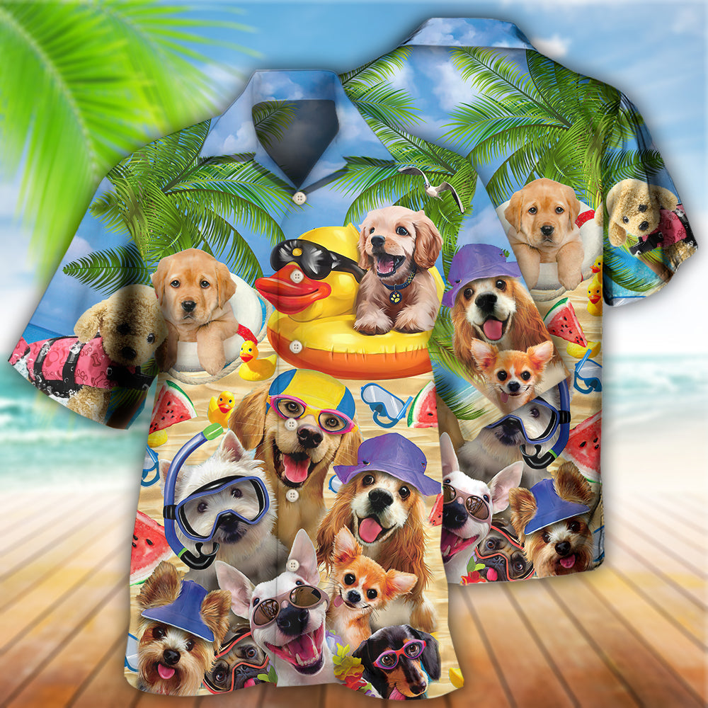 Funny Happy Dogs Summer Puppies Hawaiian Shirt Design Detail For Sunny Adventures And Casual Wear