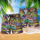 Dogs Love Life Colorful Bus Beach Shorts Pattern View For Resort Days And Outdoor Activities