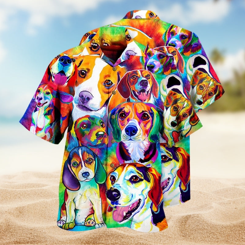 Watercolor Dogs Hawaiian Shirt For Island Vacations, Weekend Events, And Relaxed Everyday Outfits
