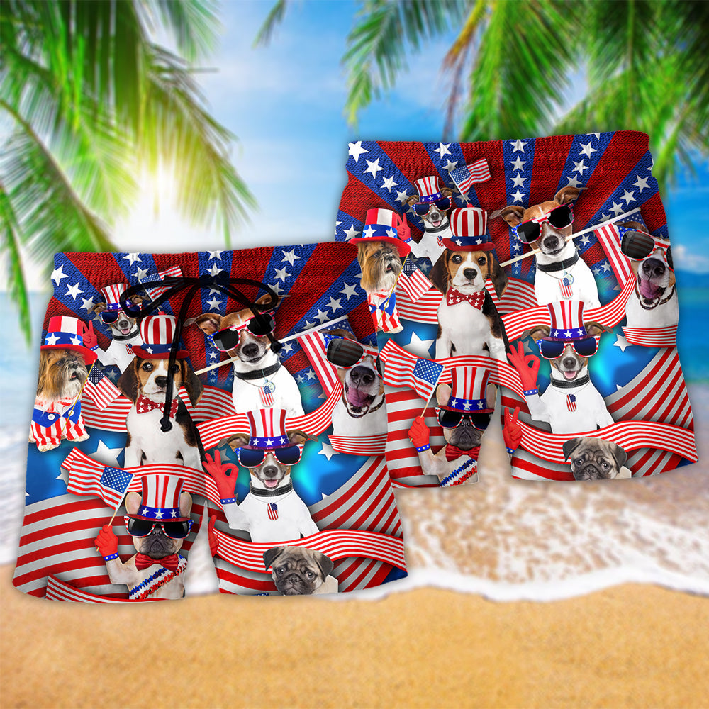 Patriotic Dog America Pride Beach Shorts Pattern Detail For Outdoor Activities And Everyday Comfort