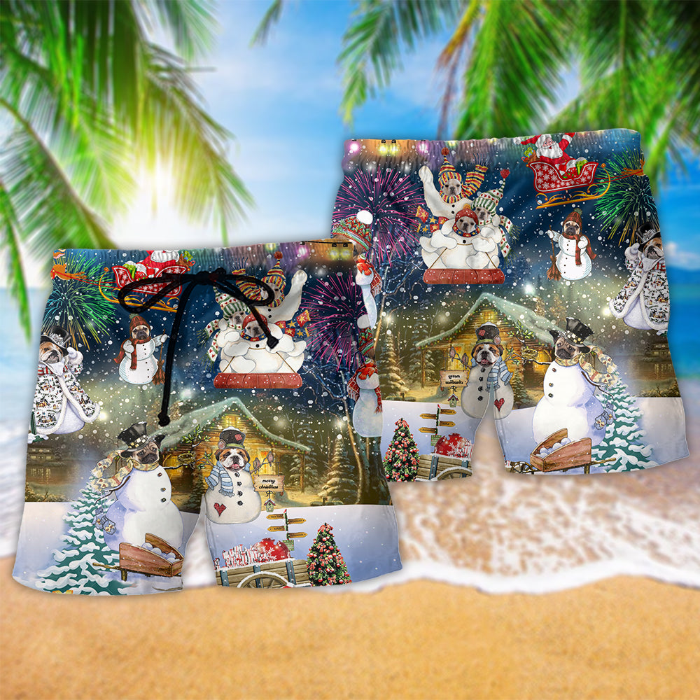 Snow Dog Christmas Beach Shorts Pattern Detail For Cruise Vacations And Warm Weather Wardrobe