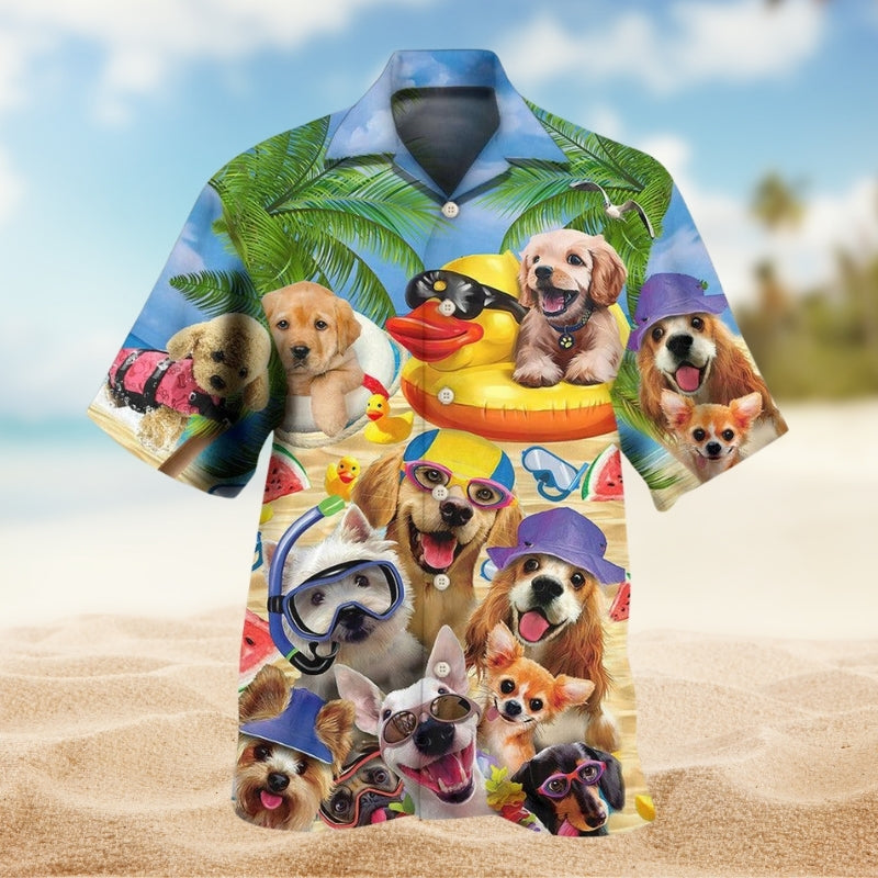 Summer Dogs Puppies Hawaiian Shirt For Animal Lovers, Beach Travel, And Casual Summer Style