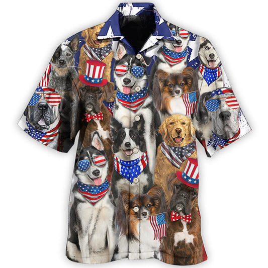 Patriotic Dogs Independence Hawaiian Shirt For Summer Vacation, Beach Travel, And Casual Wear