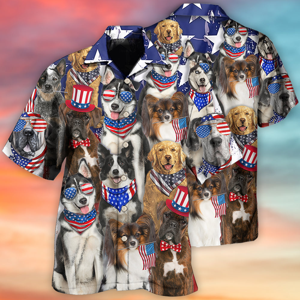 Funny Dogs Independence Day Hawaiian Shirt Design Detail For Beach Days And Holiday Travel