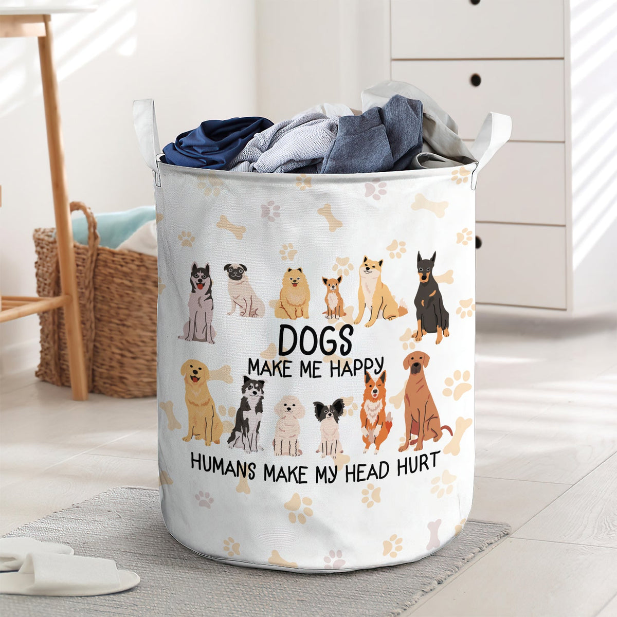 Dogs Make Me Happy Laundry Basket For Bathroom Bedroom Storage