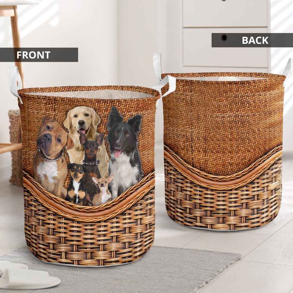 Dog Paw Rattan Texture Love Dog Laundry Basket For Room Home Organizer
