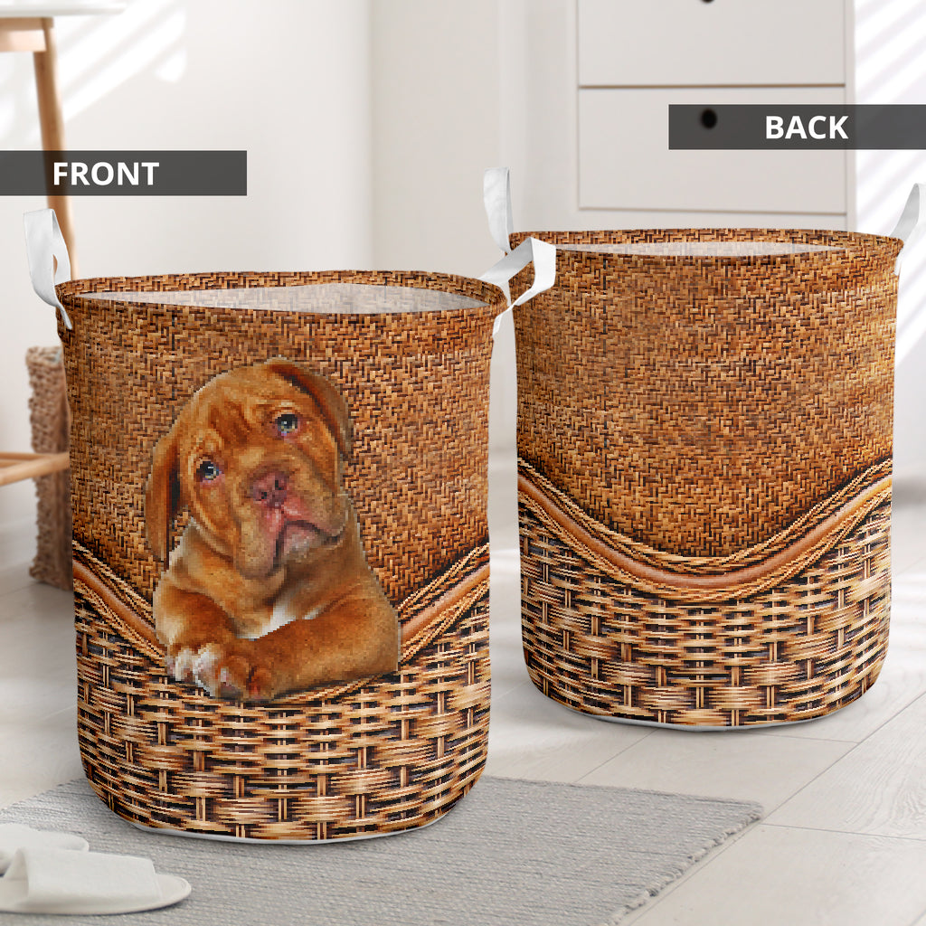 Dogue De Bordeaux Dog Rattan Texture Laundry Basket For Room Home Organizer