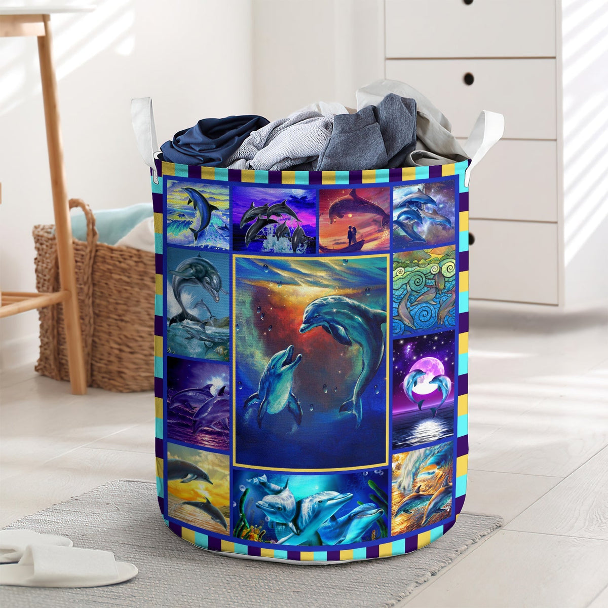 Dolphin Love Sunset On The Sea Laundry Basket For Bathroom Bedroom Storage