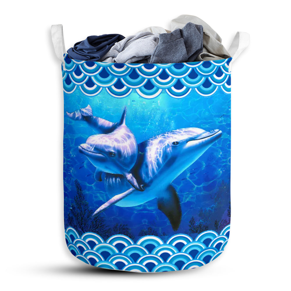 Dolphin Blue Sea Laundry Basket For Bathroom Bedroom Storage