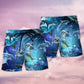 Dolphin Icy Galaxy Beach Shorts Pattern View For Vacation Travel And Outdoor Fun