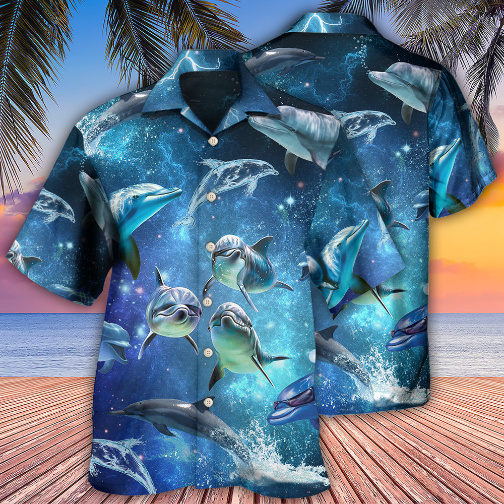 Dolphin Icy Winter Galaxy Hawaiian Shirt Pattern Detail For Summer Holidays And Outdoor Fun
