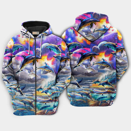 Dolphin Into Galaxy Hoodie For Nautical Inspired Streetwear Weekend Trips And Comfort