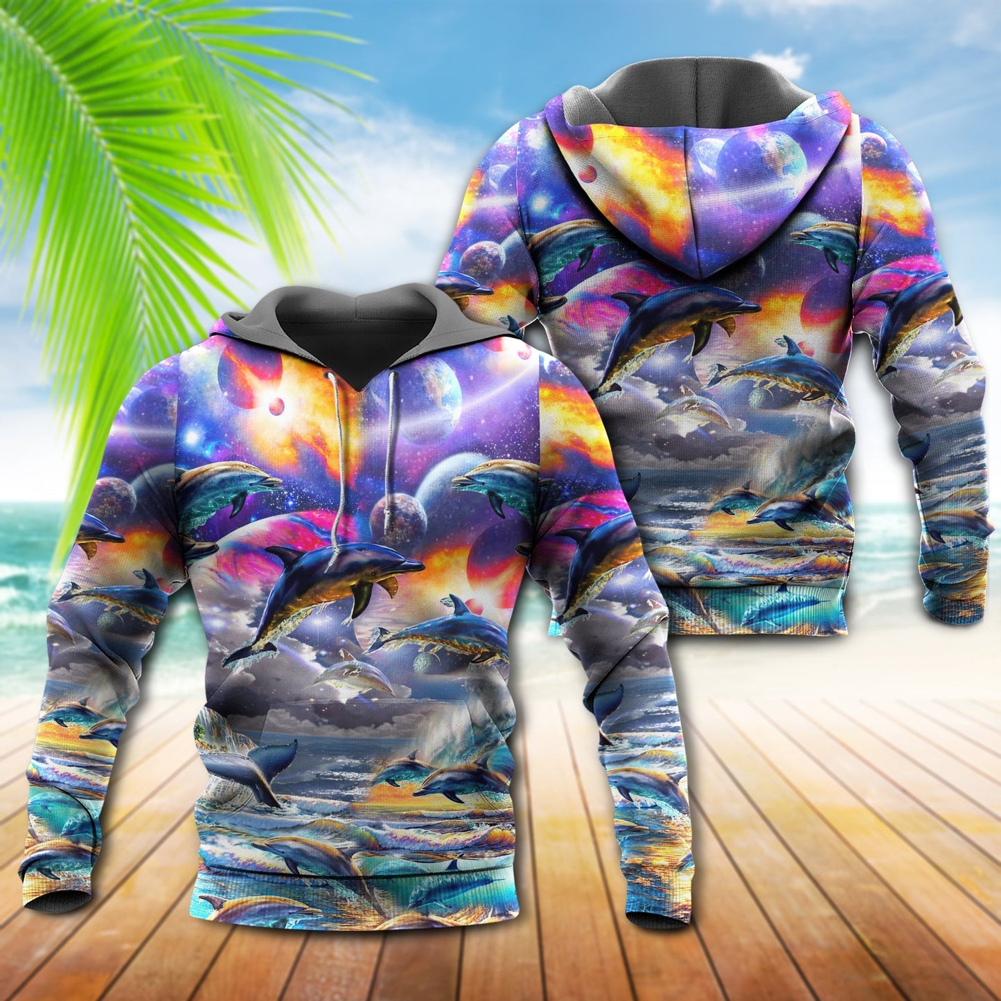 Dolphin Galaxy Free Spirit Hoodie For Beach Lovers Outdoor Activities And Thoughtful Gifts