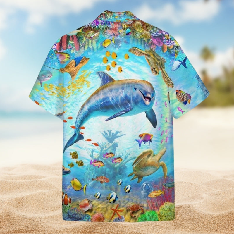 Dolphin Life In The Ocean World Hawaiian Shirt For Summer Vacation Beach Travel And Relaxed Casual Wear