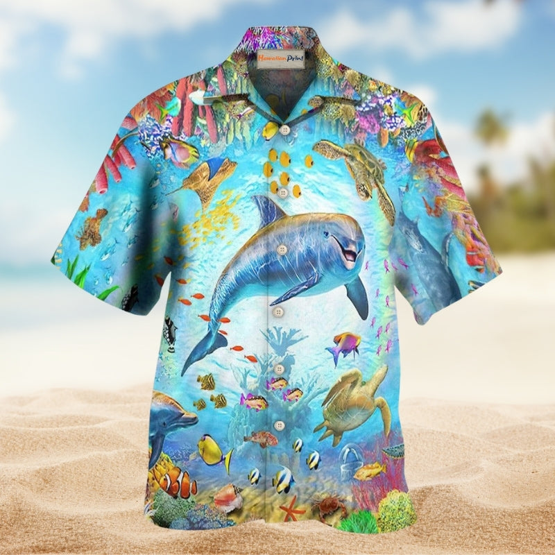 Dolphin Life In The Ocean World Hawaiian Shirt For Summer Vacation Beach Travel And Relaxed Casual Wear