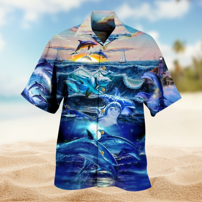 Dolphin Ocean Humanity Hawaiian Shirt For Coastal Getaways, Outdoor Gatherings, And Thoughtful Gift Giving