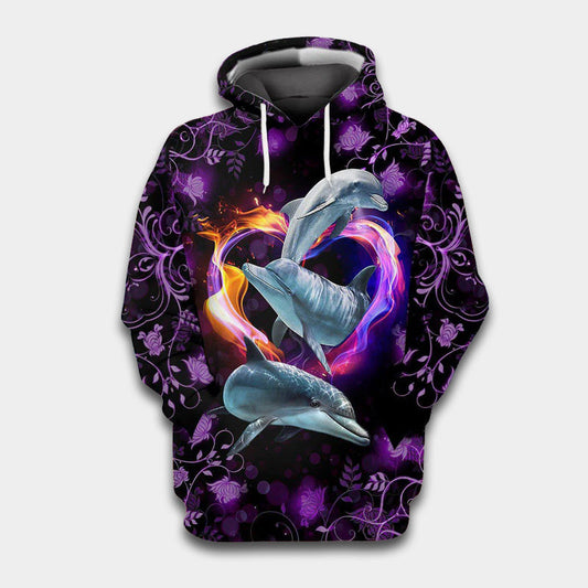 Purple Dolphin Love Sea Hoodie For Coastal Travel Casual Outfits And Relaxed Daily Wear