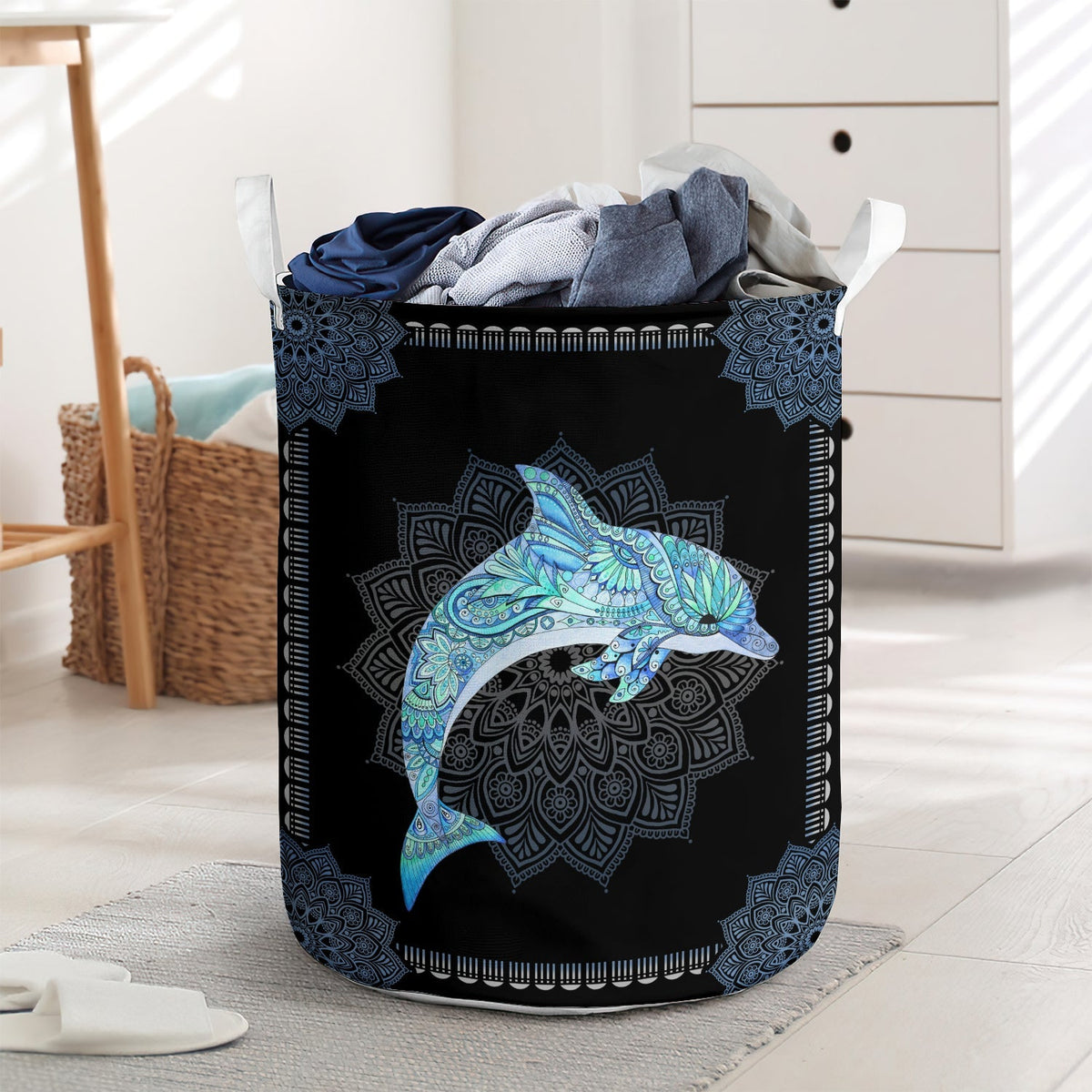 Dolphin Mandala Laundry Basket For Bathroom Bedroom Storage