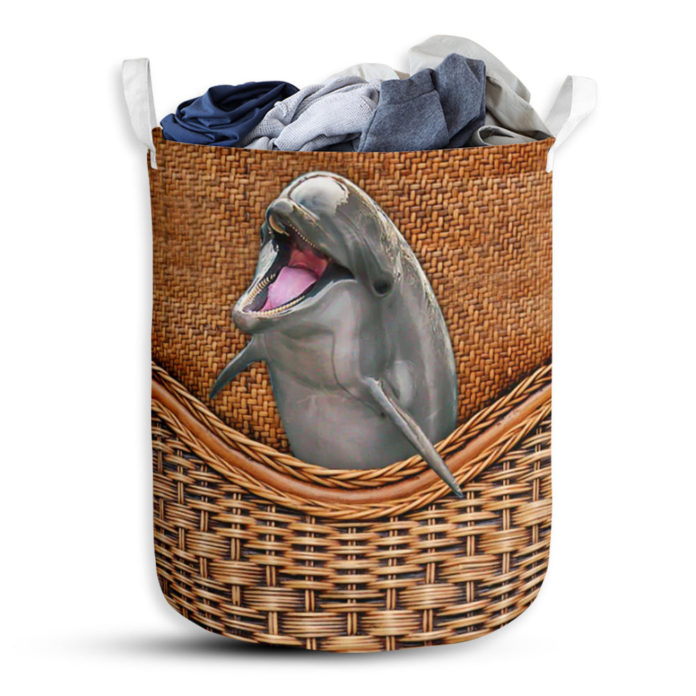 Dolphin Rattan Texture Laundry Basket For Bathroom Bedroom Storage