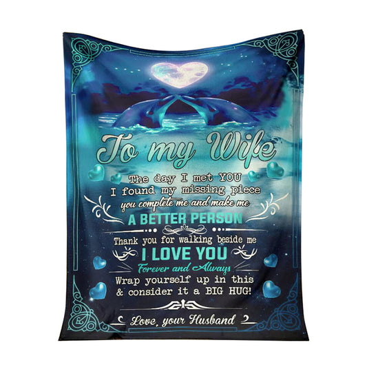 Dolphin To My Wife Dolphin In The Ocean Flannel Blanket For Cozy Bedroom Sofa Decor