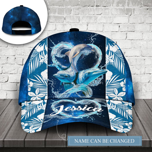Dolphin Heart Tropical Floral Personalized Classic Cap For Beach Outings Holidays And Thoughtful Everyday Style