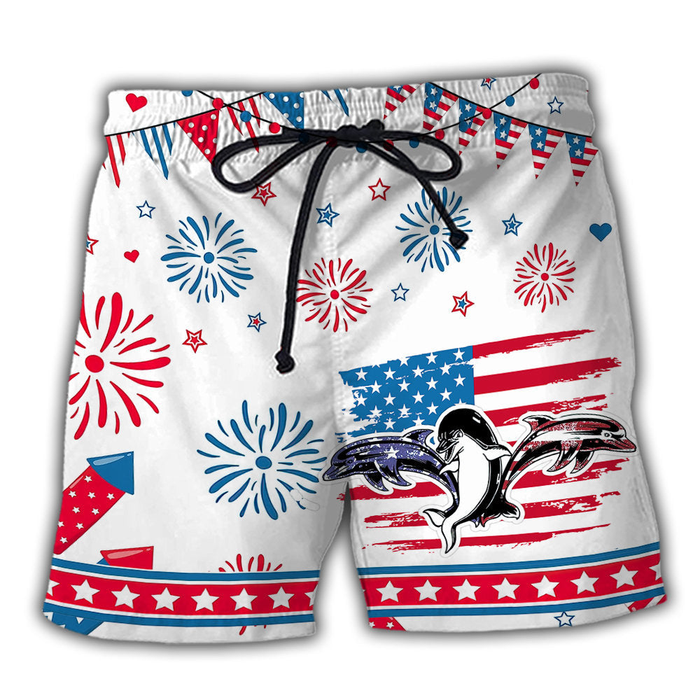 Dolphin Humor America Beach Shorts For Tropical Vacation And Coastal Travel