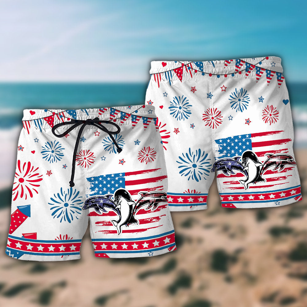 Independence Day Dolphin Beach Shorts Pattern Detail For Vacation Style And Travel Ready Comfort
