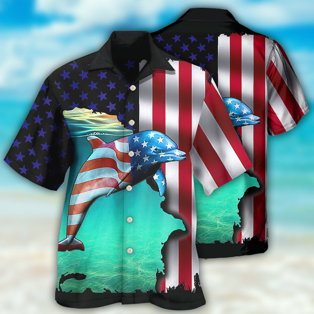 Dolphin Independence Day Hawaiian Shirt For Summer Vacation And Beach Travel