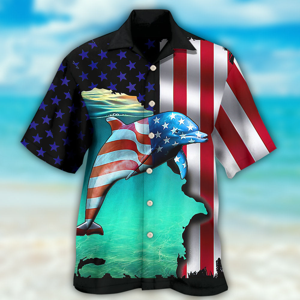 Dolphin Independence Day Hawaiian Shirt Pattern View For Relaxed Warm Weather Outfits
