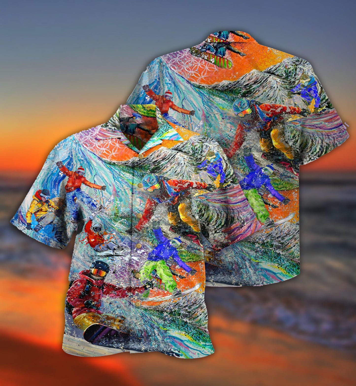 Snowboarding Hawaiian Shirt With All Over Print For Tropical Holiday Resort Parties And Everyday Style