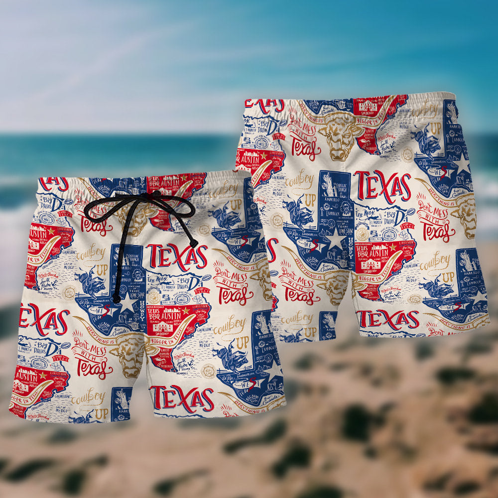Texas Strong State Pride Beach Shorts Pattern View For Vacation Travel And Outdoor Fun